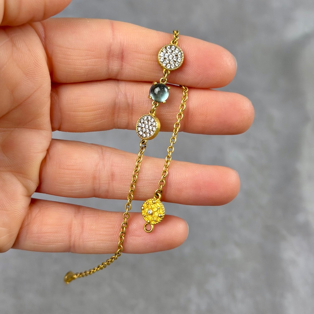 Freida Rothman Sterling Silver Gold Tone Labradorite CZ Station Bracelet
